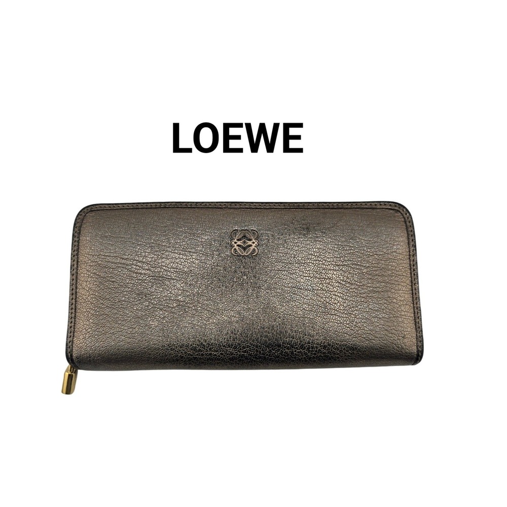 Loewe Zip Around Wallet Metallic Bronze Pebbled Leather Anagram Logo